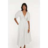 Rotate Puff Sleeve Midi Dress White