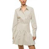 Staud Rocco Dress Ivory Dark Oak Micro Stripe
