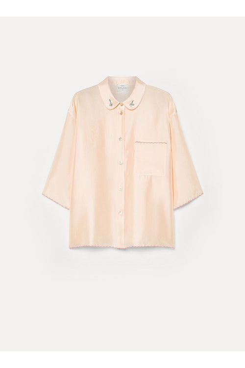 habotai silk embroidered edge half sleeves shirt forte_forte