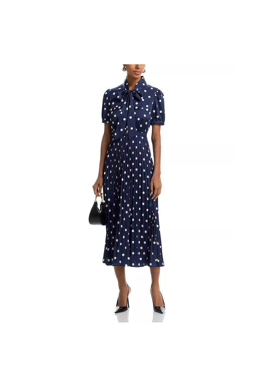 Navy Polka Dot Satin Midi Dress SELF-PORTRAIT