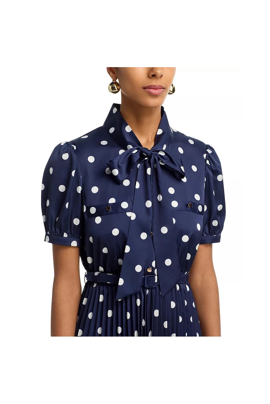 Navy Polka Dot Satin Midi Dress SELF-PORTRAIT