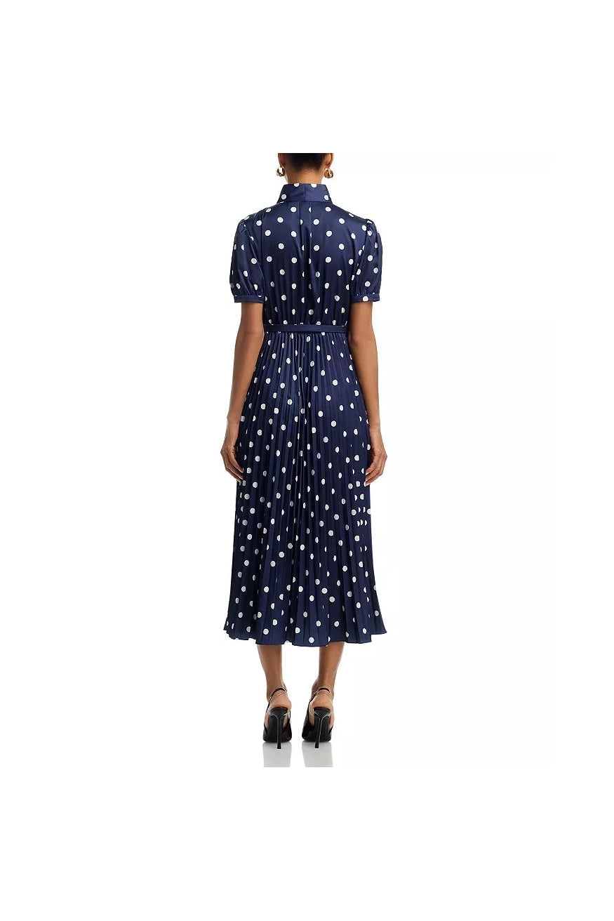 Navy Polka Dot Satin Midi Dress SELF-PORTRAIT