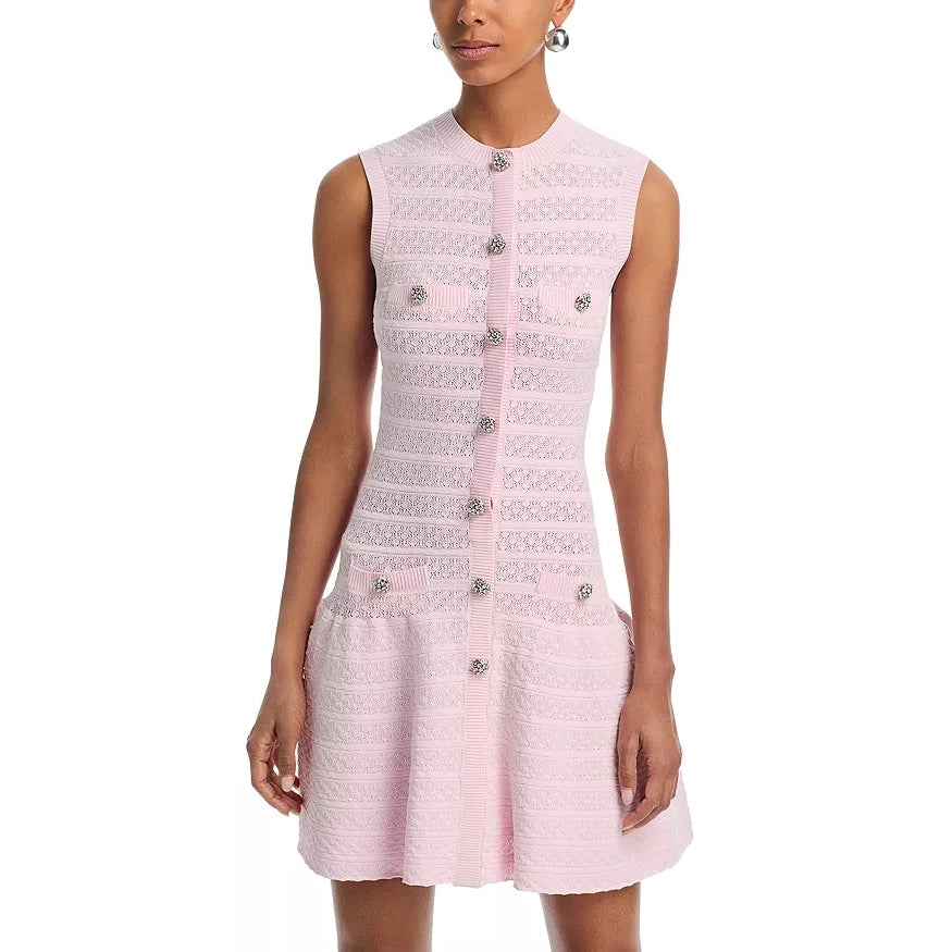 Pink Pointelle Diamante Knit Mini Dress SELF-PORTRAIT