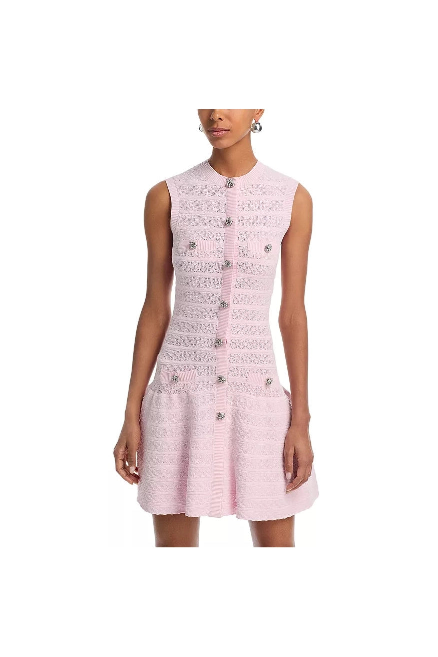 Pink Pointelle Diamante Knit Mini Dress SELF-PORTRAIT