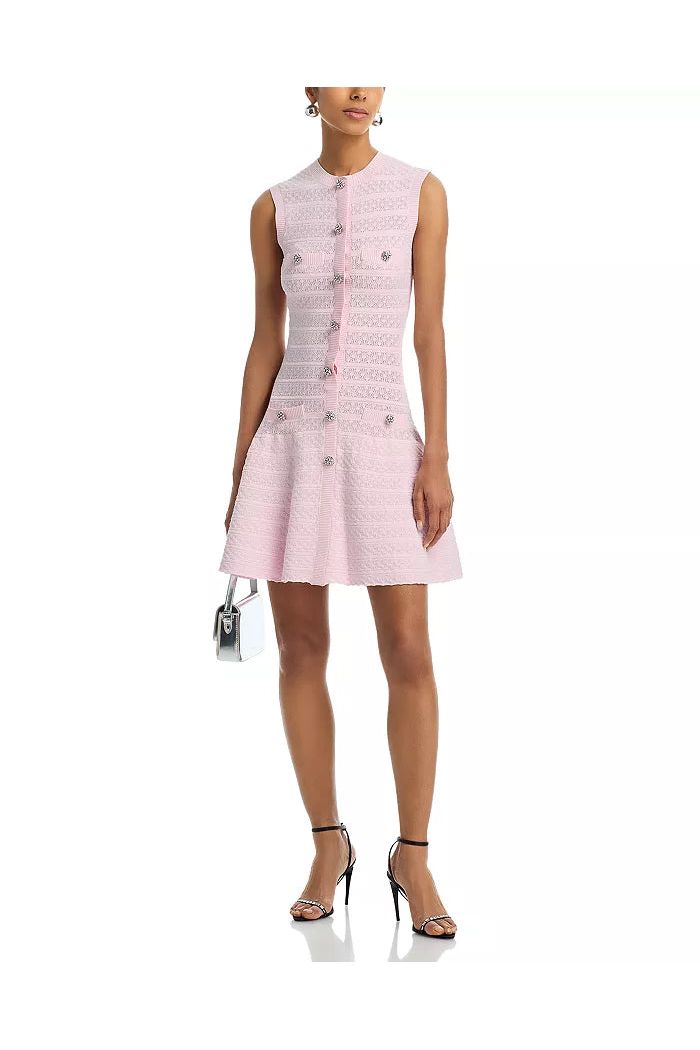 Pink Pointelle Diamante Knit Mini Dress SELF-PORTRAIT