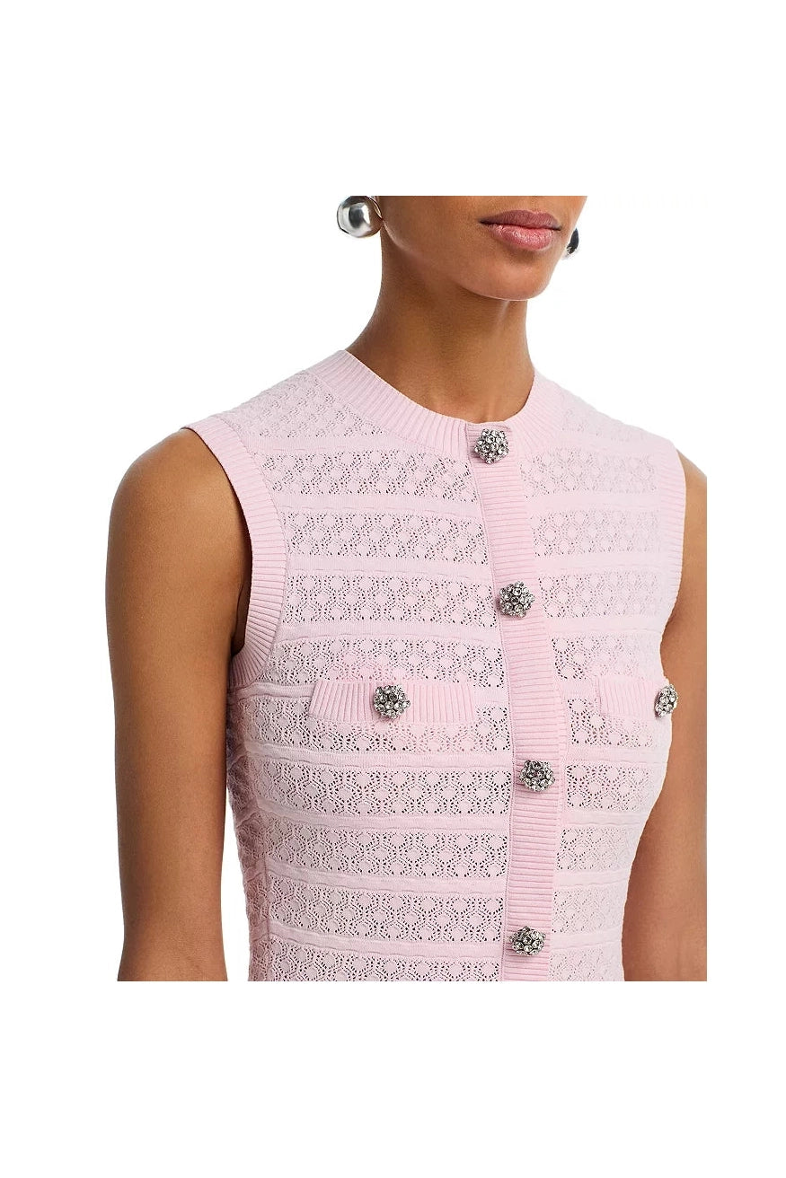 Pink Pointelle Diamante Knit Mini Dress SELF-PORTRAIT