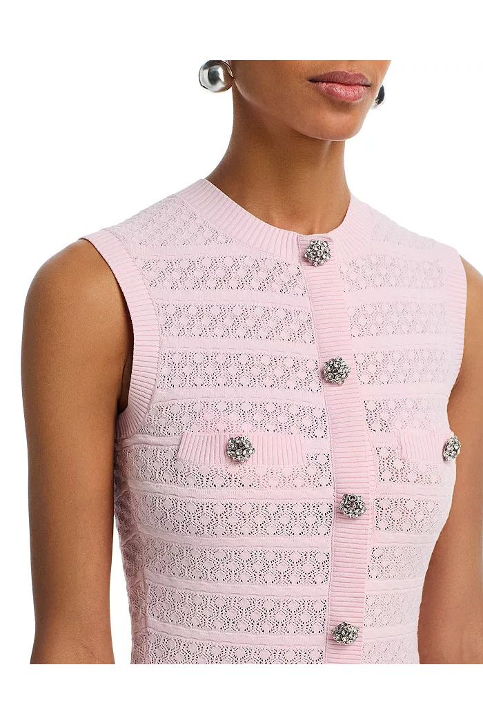 Pink Pointelle Diamante Knit Mini Dress SELF-PORTRAIT