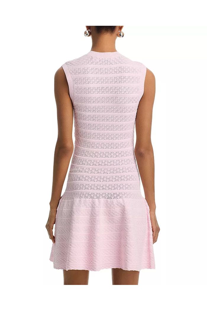 Pink Pointelle Diamante Knit Mini Dress SELF-PORTRAIT