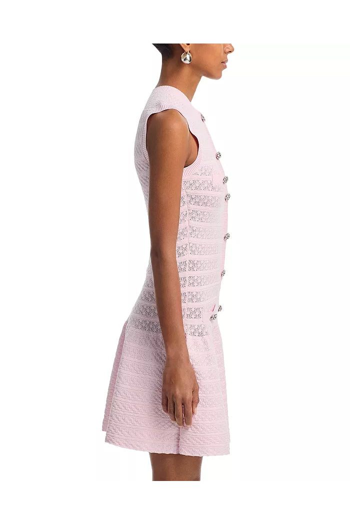 Pink Pointelle Diamante Knit Mini Dress SELF-PORTRAIT