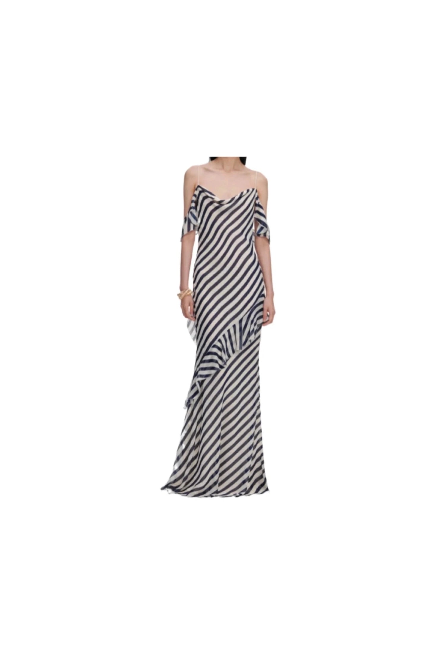 Navy Stripe Georgette Maxi Dress SELF-PORTRAIT