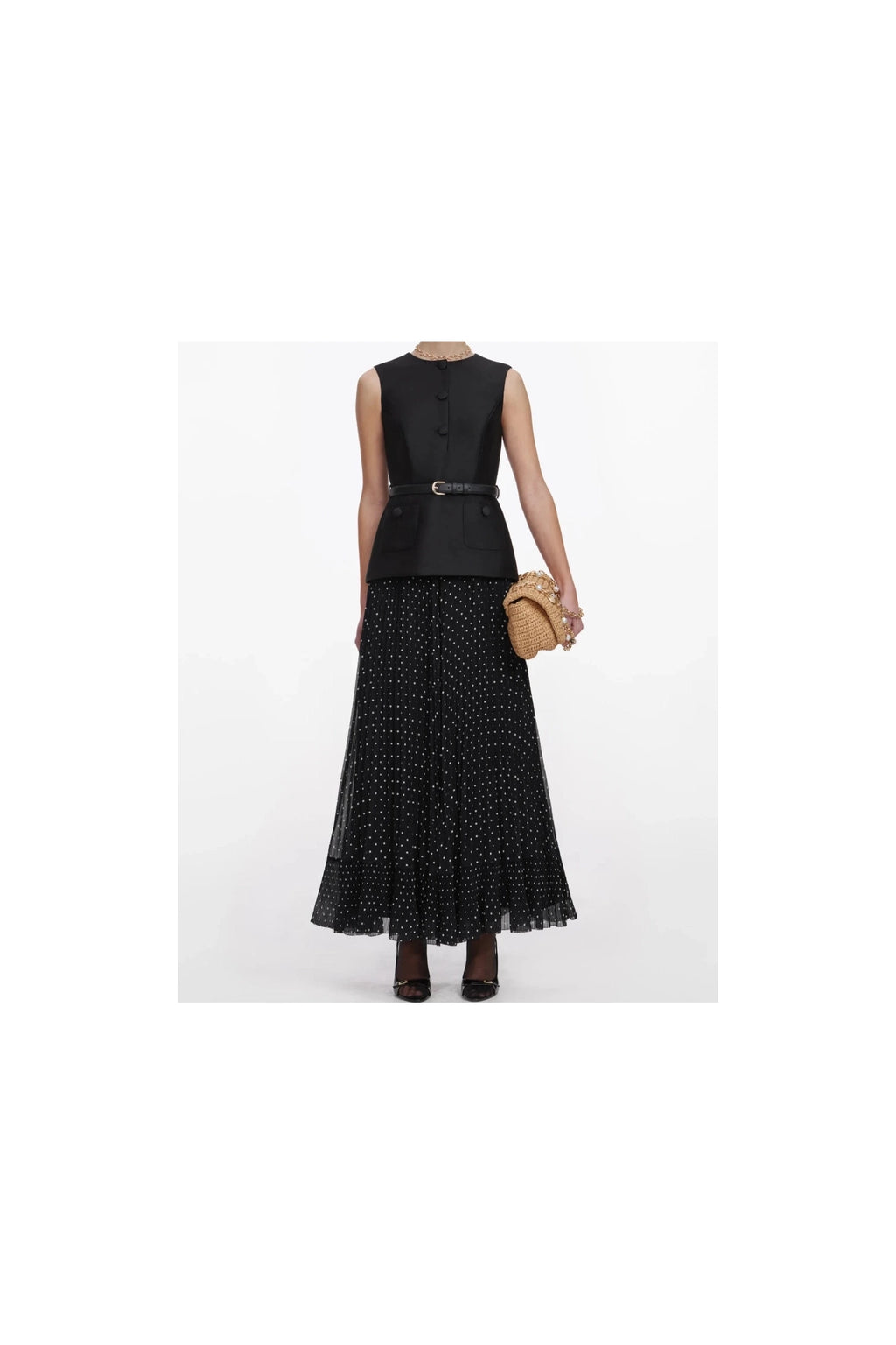 Black Taffeta Polka Dot Midi Dress SELF-PORTRAIT