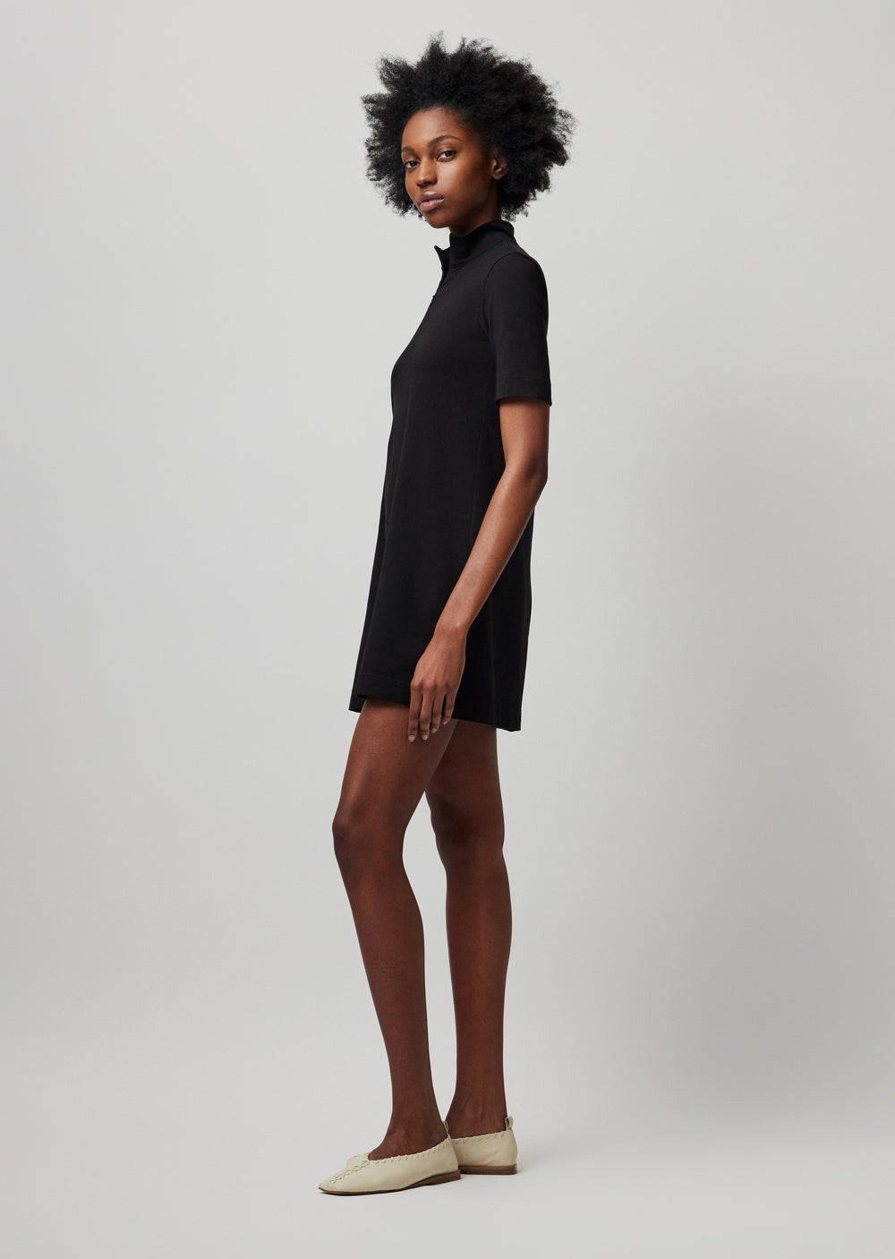 ATM Pima Cotton Zip Front Dress Black