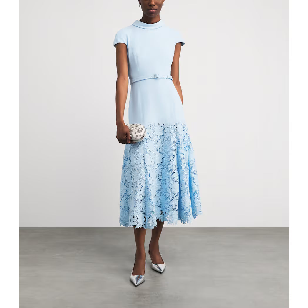 Blue Crepe Lace Midi Dress SELF-PORTRAIT