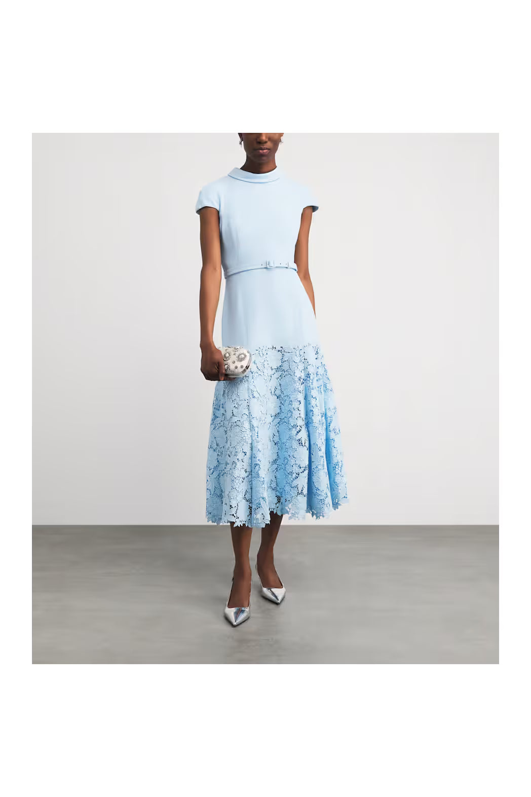 Blue Crepe Lace Midi Dress SELF-PORTRAIT