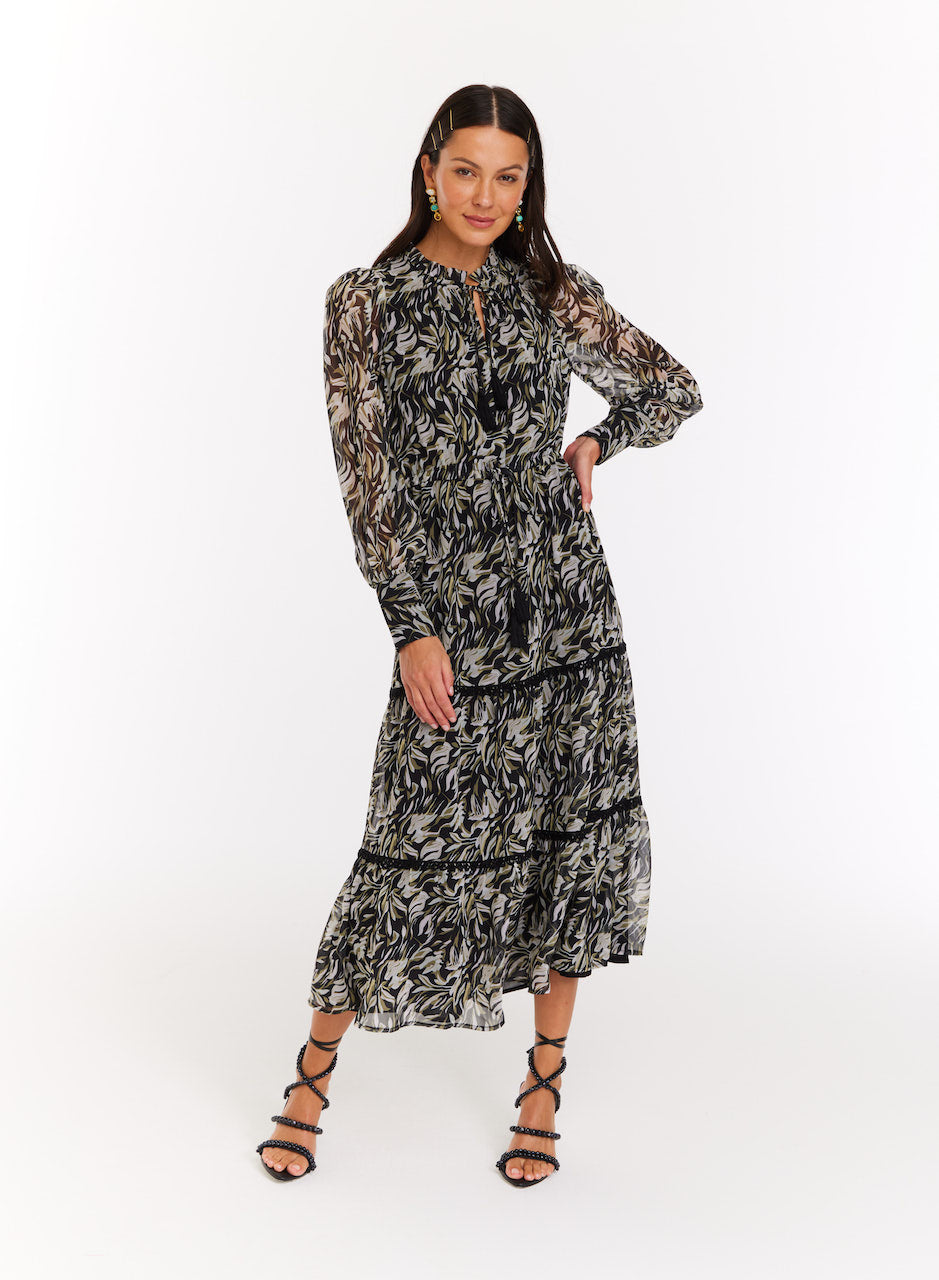 Allison NY Black Floral Midi Dress