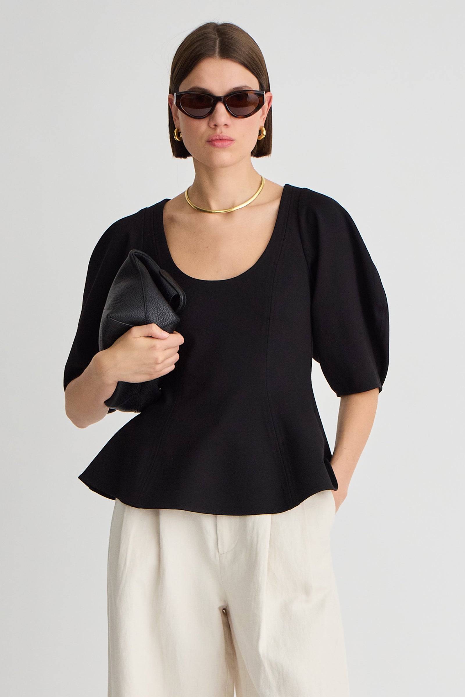 BEBE PONTE PEPLUM TOP Apiece Apart