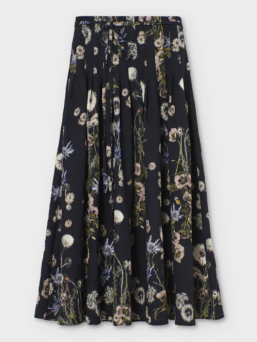 Fluid Midi Skirt in "Dendelion" Printed Silk Fabric Psophia