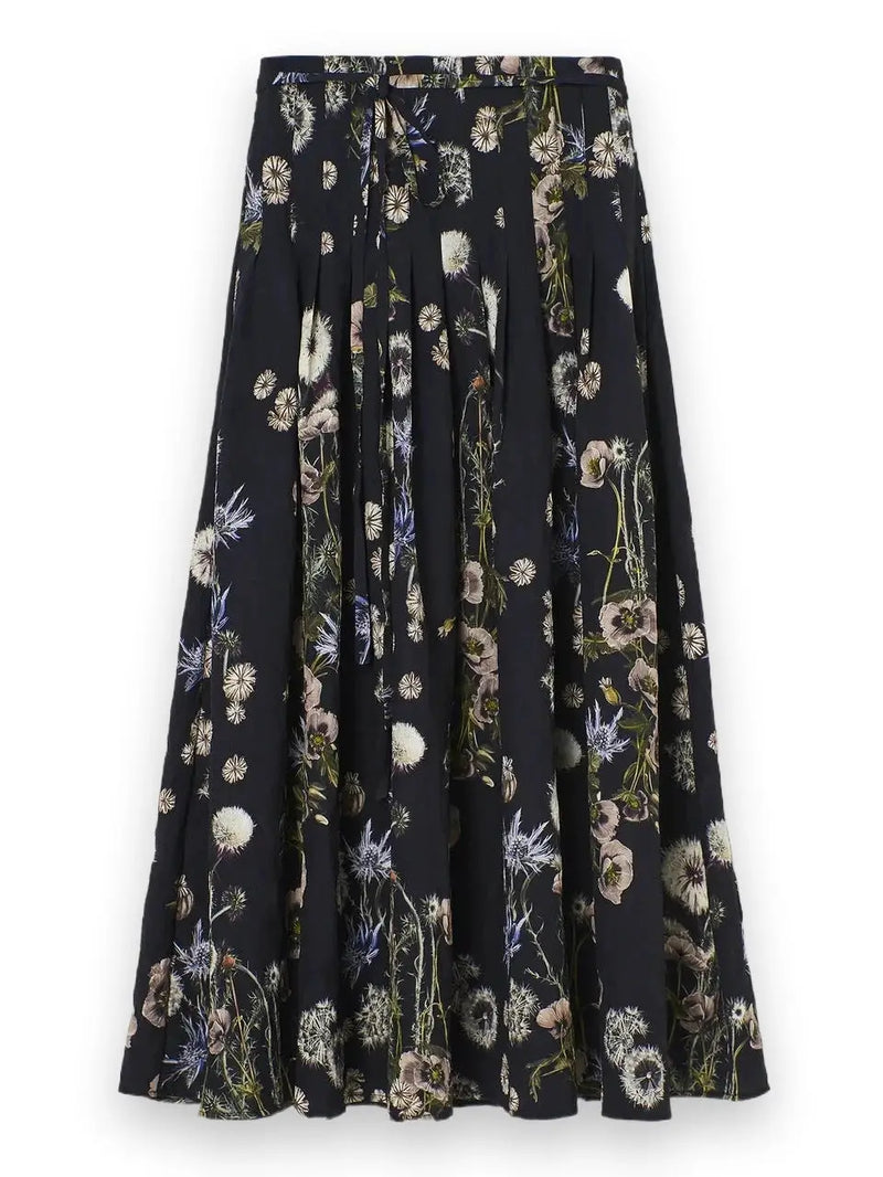 Fluid Midi Skirt in "Dendelion" Printed Silk Fabric