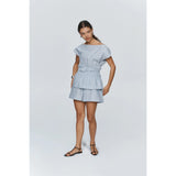 Light Gray Marle Aida Top Blue/Ivory Stripe