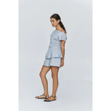 Light Gray Marle Aida Top Blue/Ivory Stripe