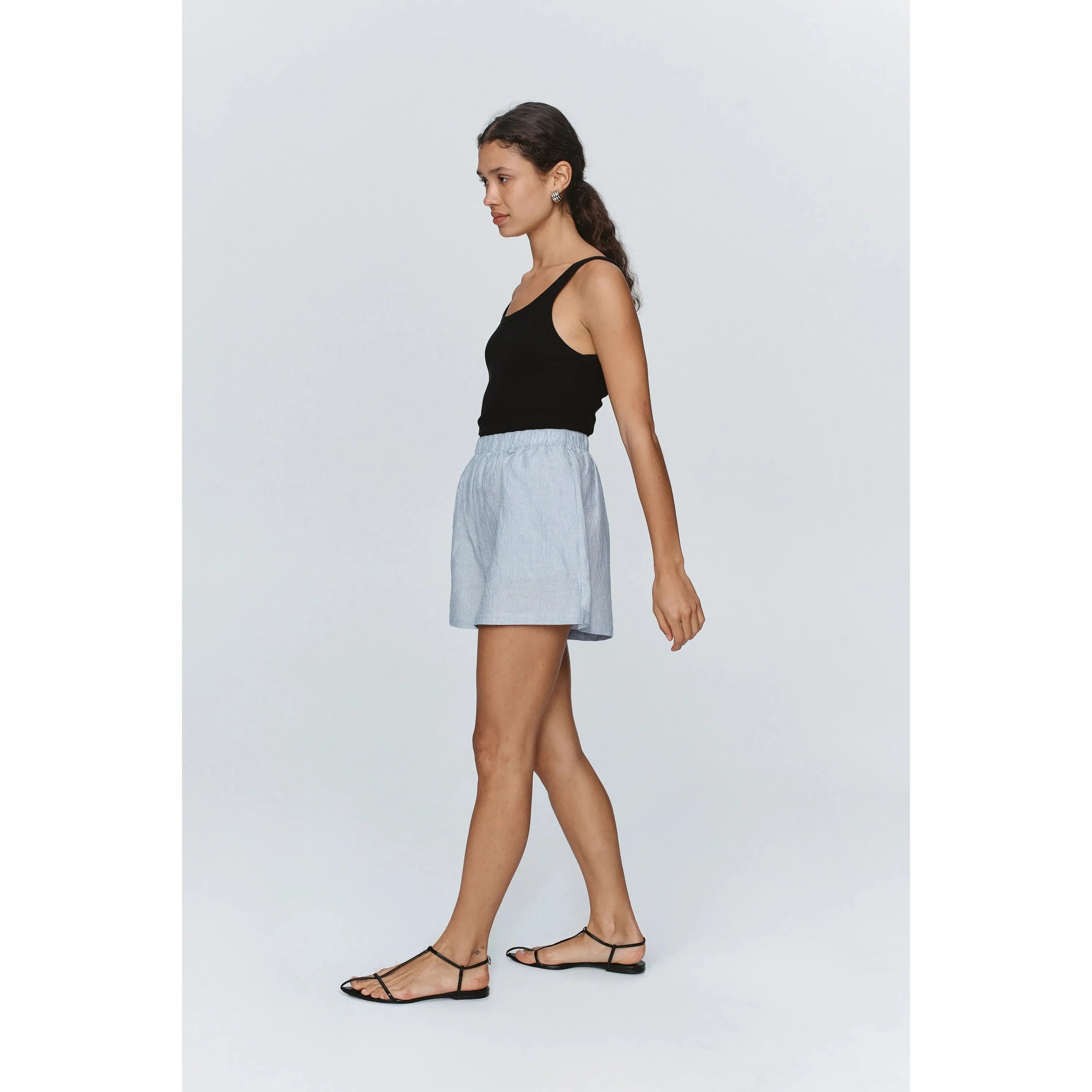 Light Gray Marle Alisa Short Blue Stripe