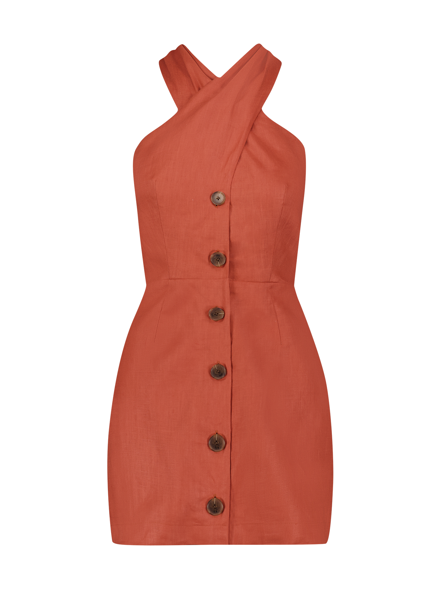 Matthew Bruch Twist Button-Up Mini Dress Terracotta Linen