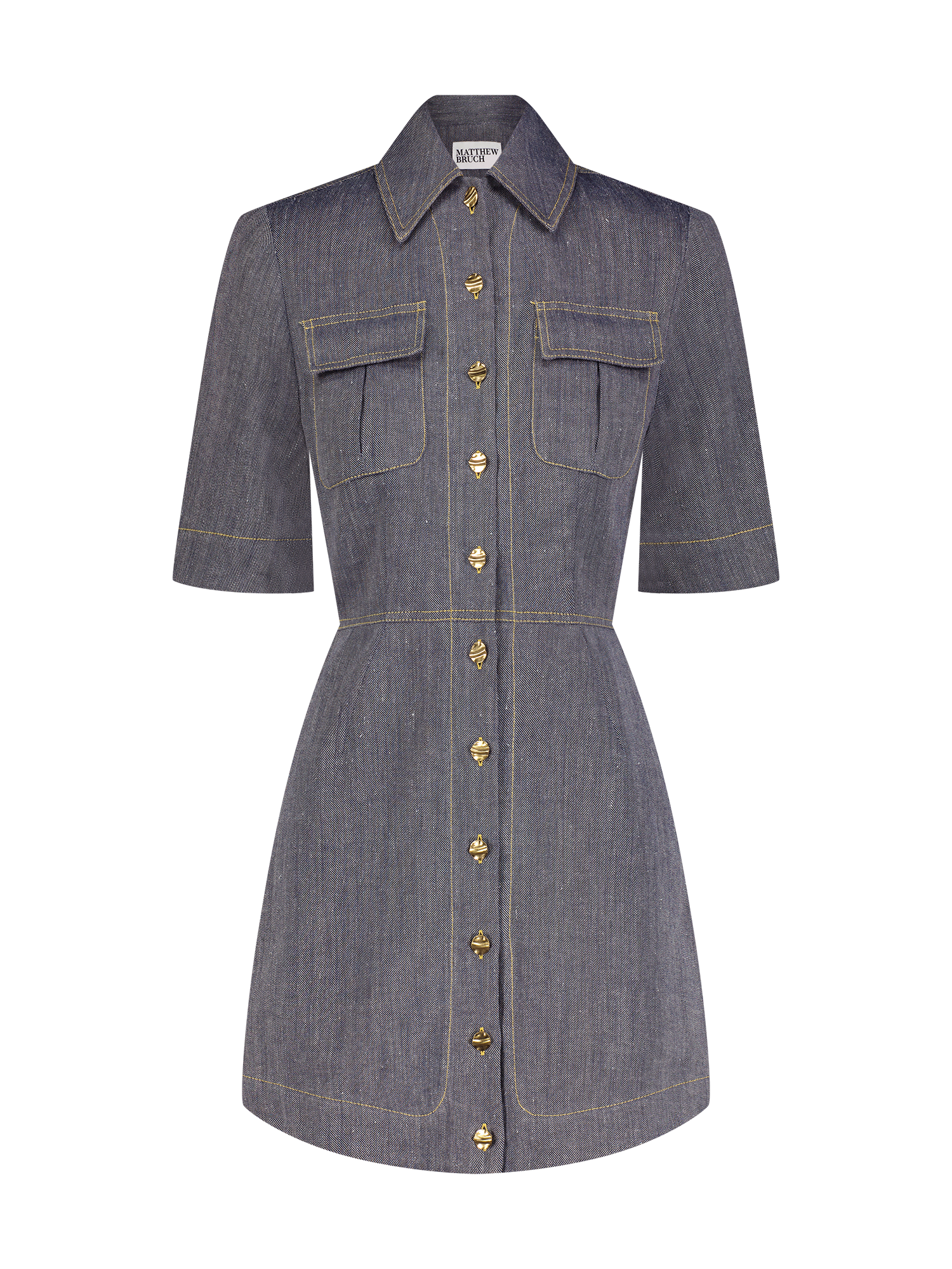Matthew Bruch Cargo Button-Up Mini Dress Denim