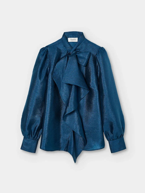 Fluid Victorian Sleeve Blouse with Bow Detail and Central Ruffle Psophia