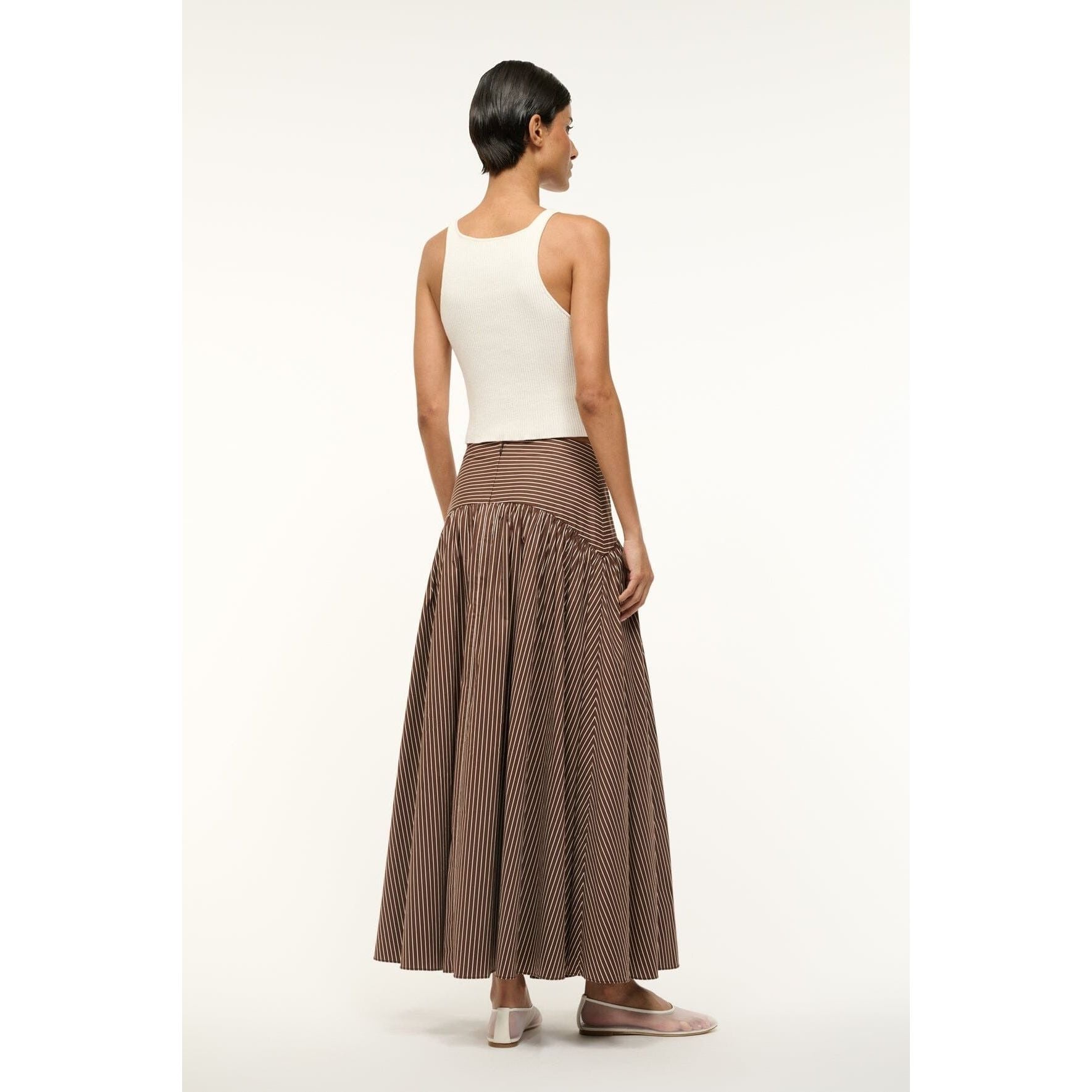 Staud Procida Skirt Dark Oak Micro Stripe
