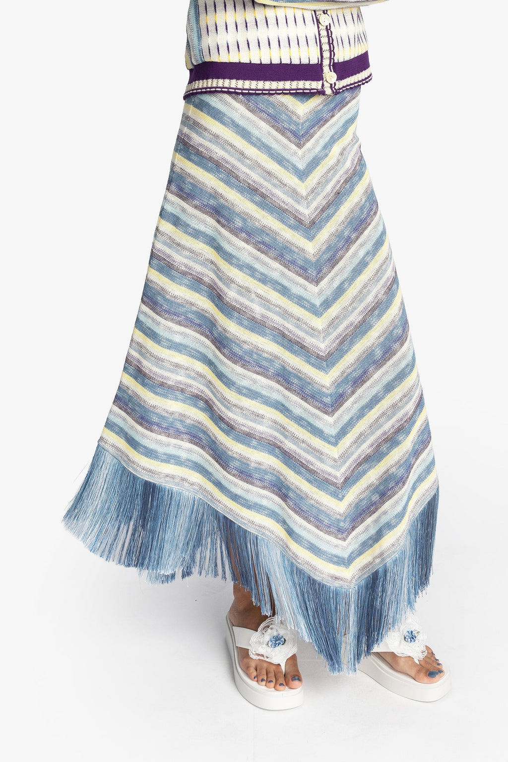 SKIRT FRINGE SERAPE KNIT, DENIM MULTI Anna Sui