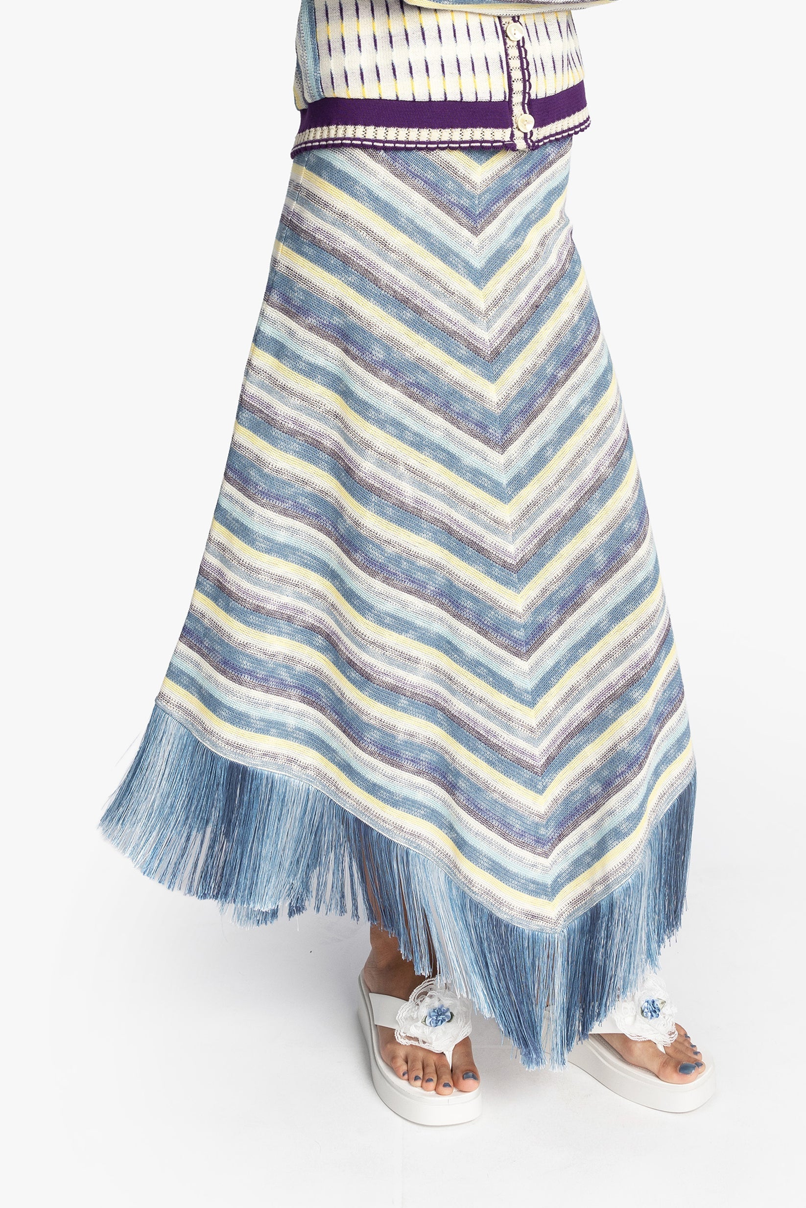 SKIRT FRINGE SERAPE KNIT, DENIM MULTI Anna Sui