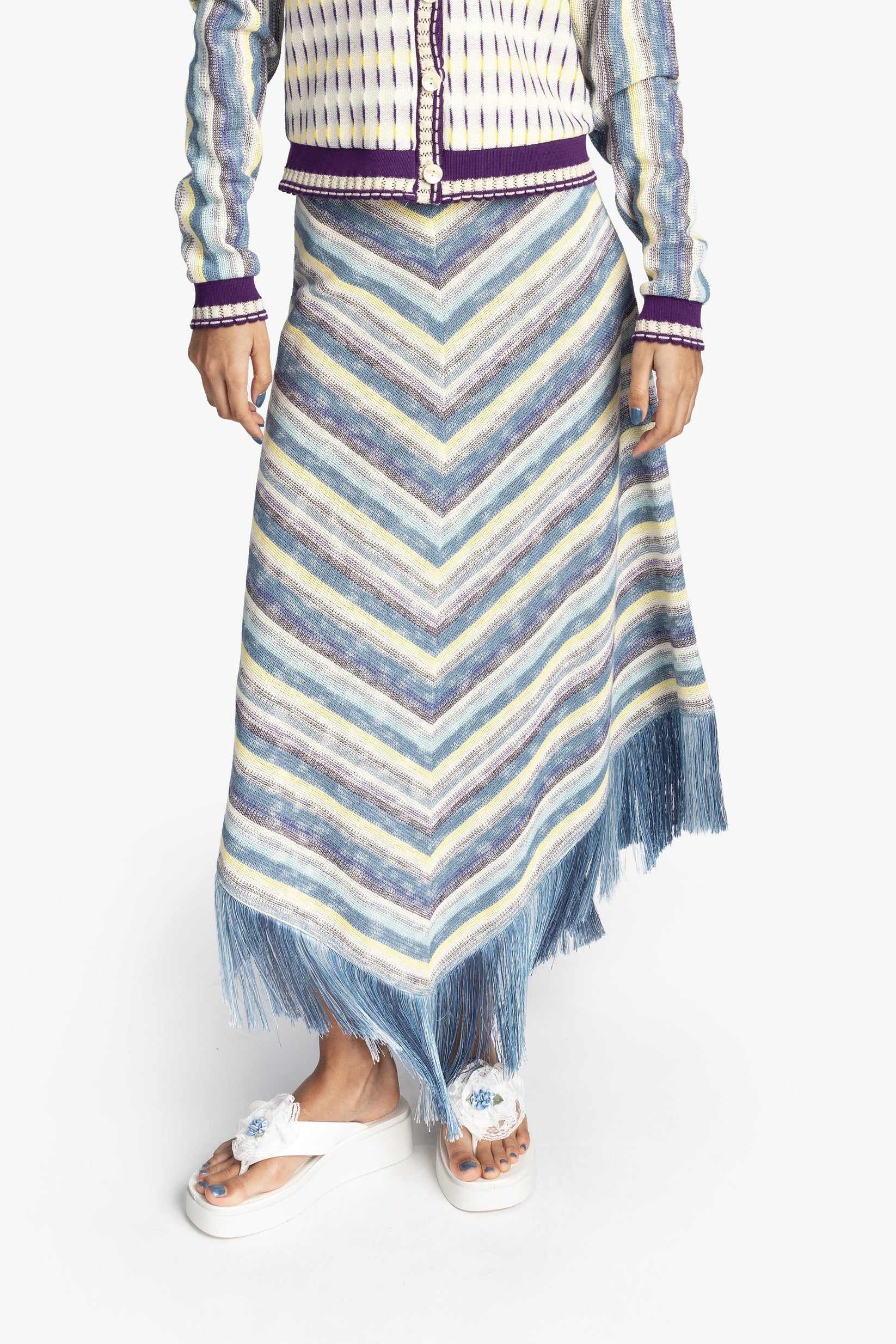SKIRT FRINGE SERAPE KNIT, DENIM MULTI Anna Sui