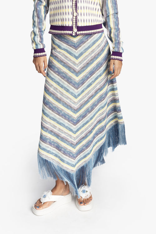 SKIRT FRINGE SERAPE KNIT, DENIM MULTI Anna Sui