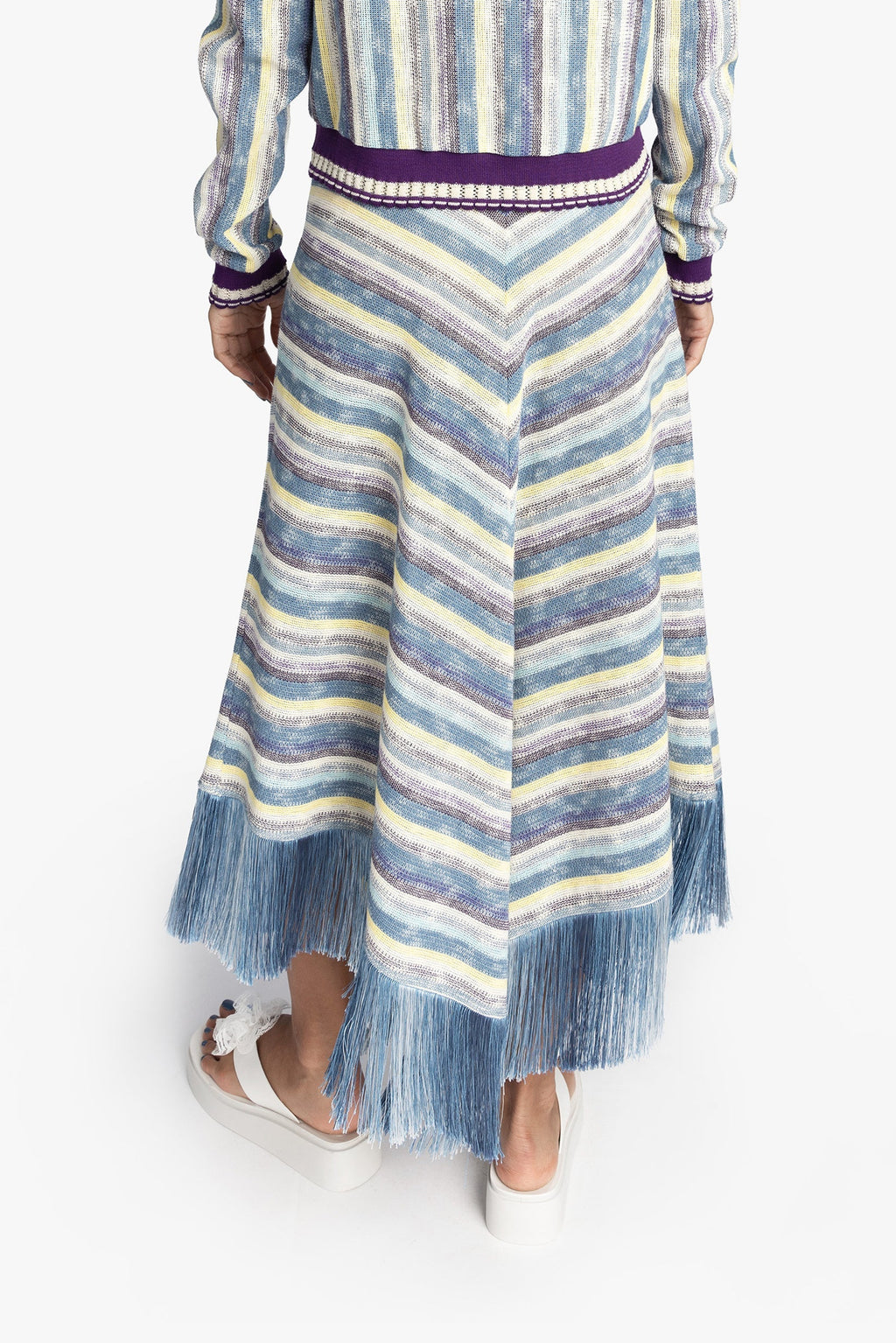 SKIRT FRINGE SERAPE KNIT, DENIM MULTI Anna Sui