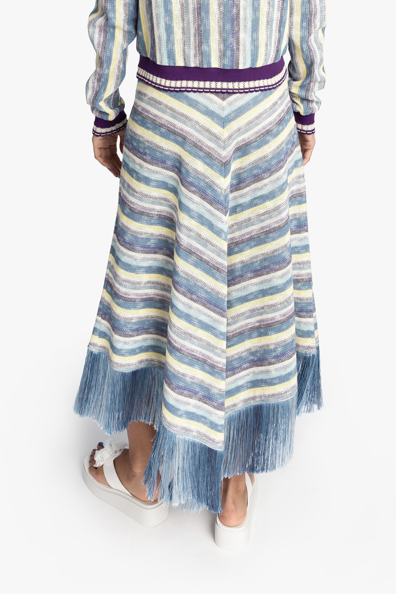 SKIRT FRINGE SERAPE KNIT, DENIM MULTI Anna Sui