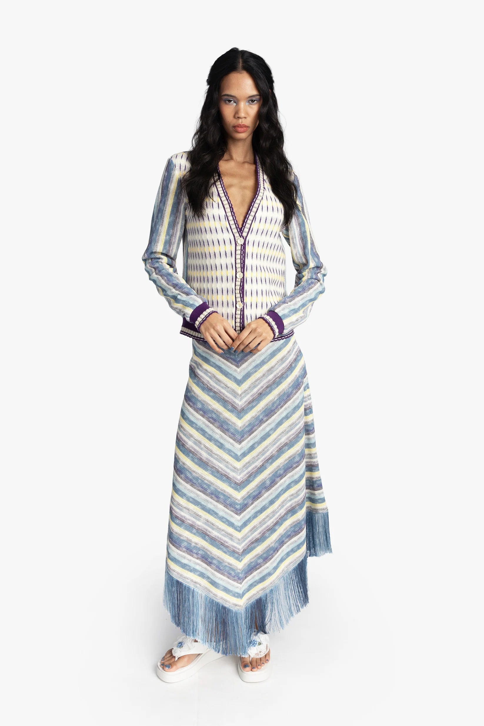 SKIRT FRINGE SERAPE KNIT, DENIM MULTI Anna Sui