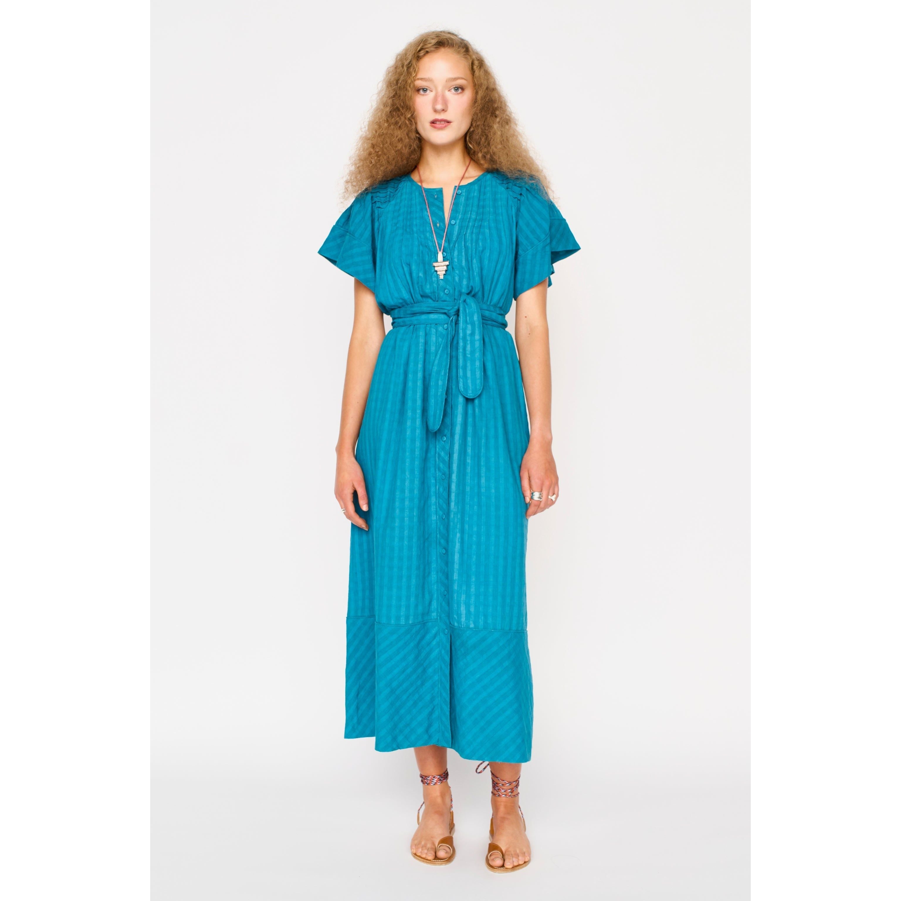 Vienna Pintuck Dress in Azure Dobby MIRTH