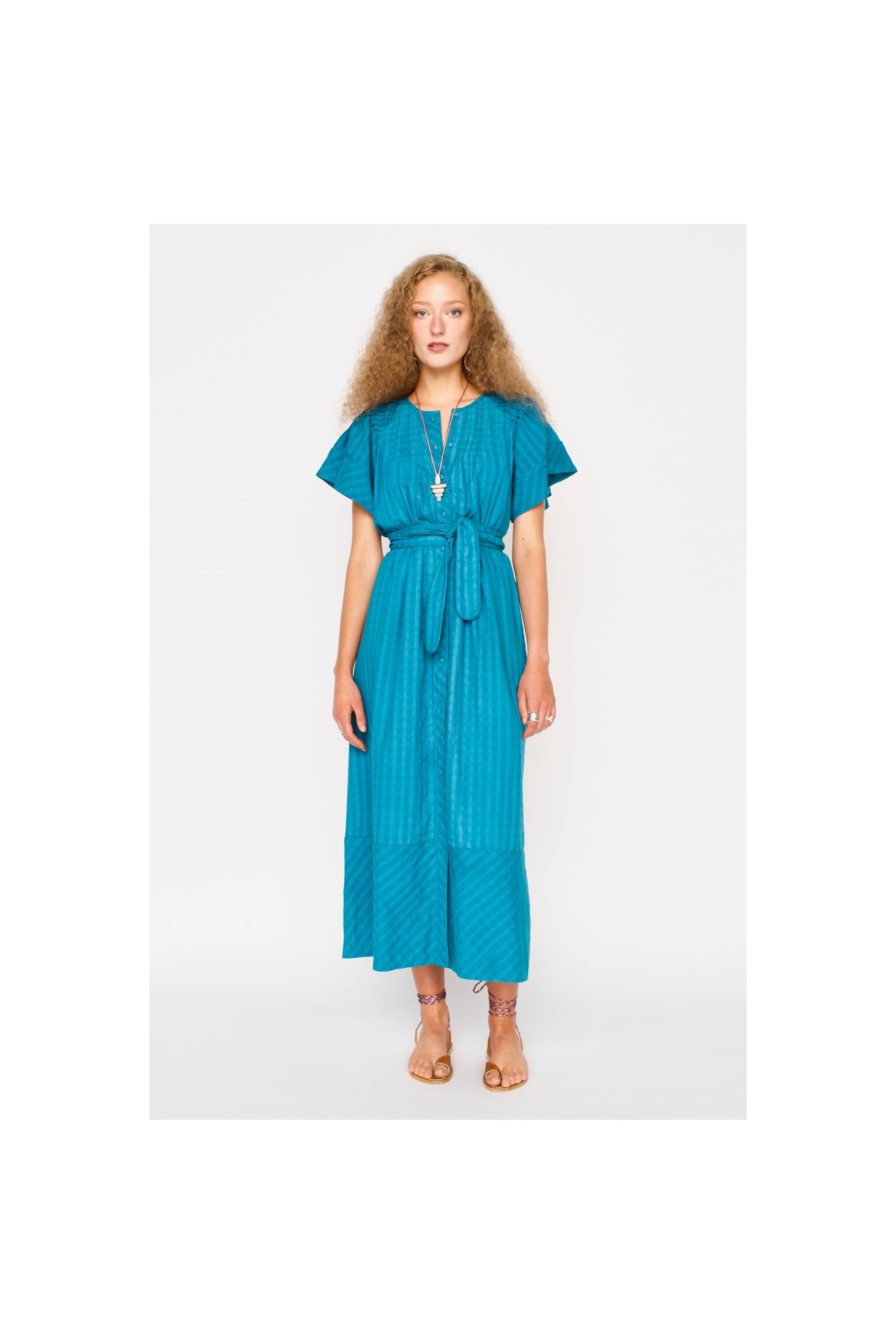 Vienna Pintuck Dress in Azure Dobby MIRTH