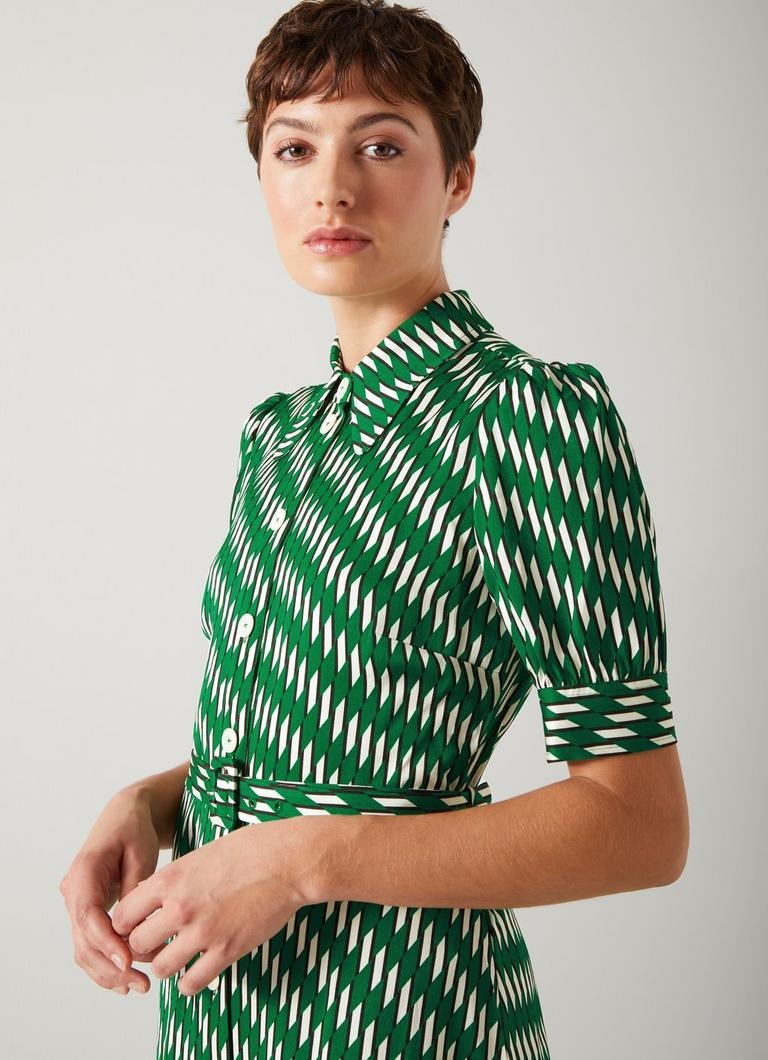 LK Bennett Valerie Green Modernist Print Shirtdress