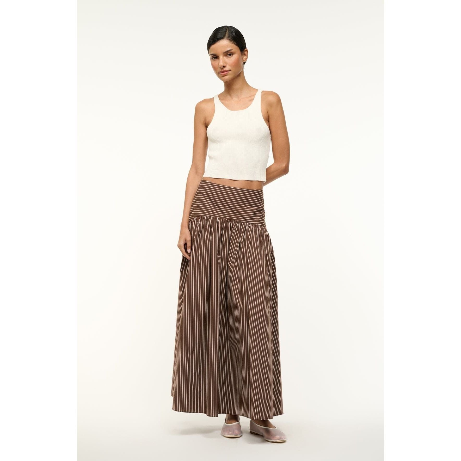 Staud Procida Skirt Dark Oak Micro Stripe