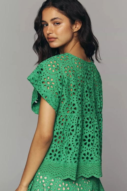 Square Neck Blouse Meadow Eyelet Hope for Flowers by Tracy Reece