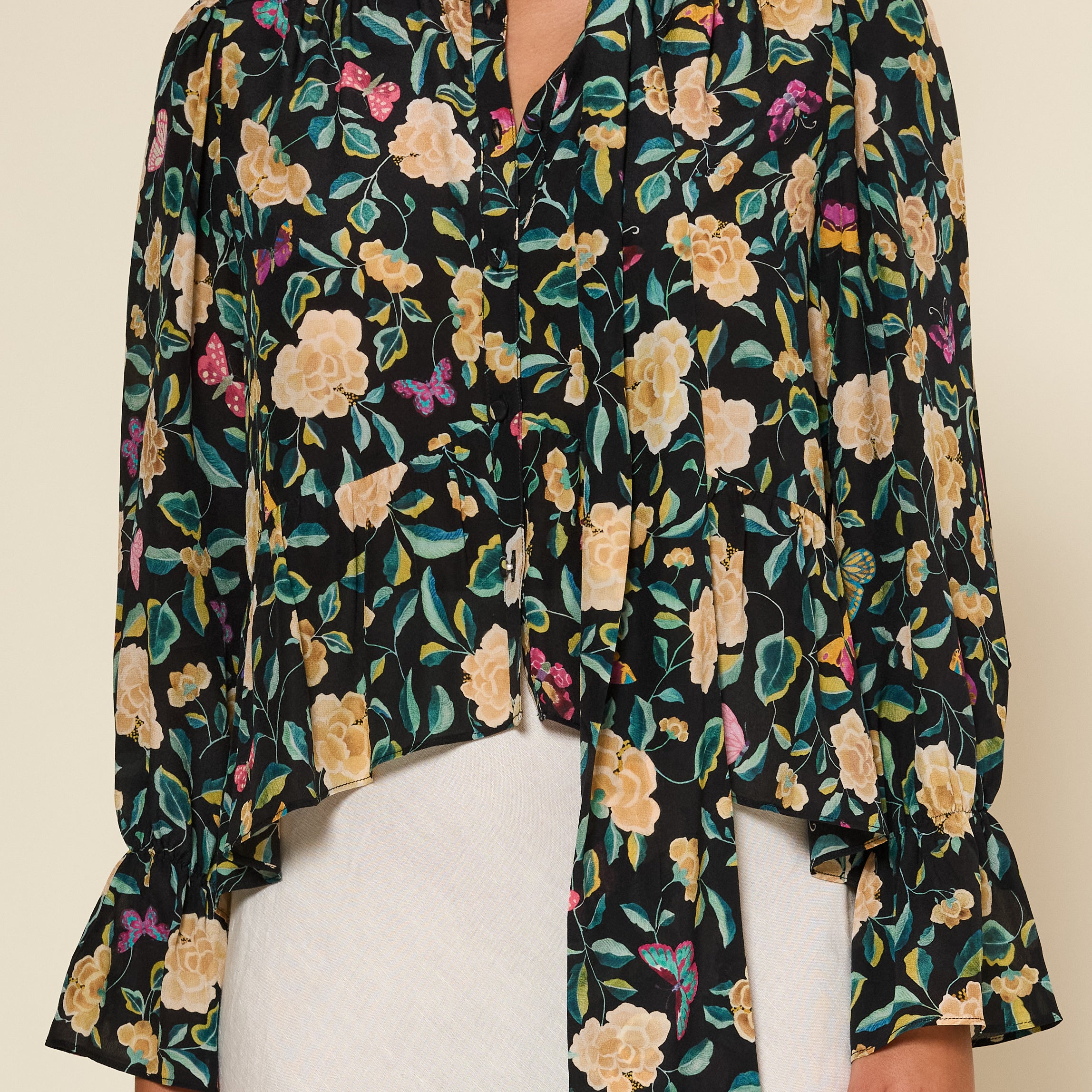 Clarabelle Top Butterfly Floral Charcoal