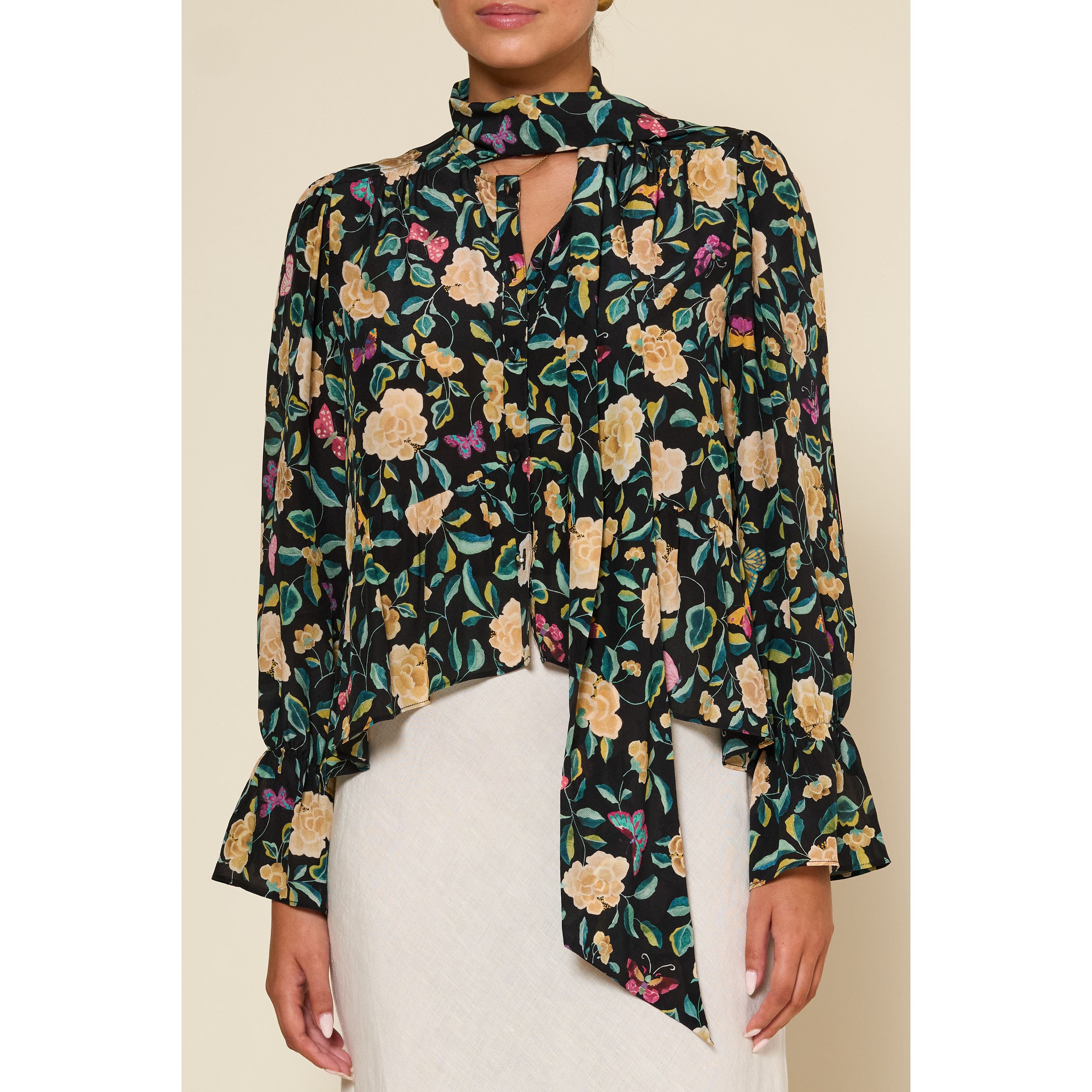 Clarabelle Top Butterfly Floral Charcoal