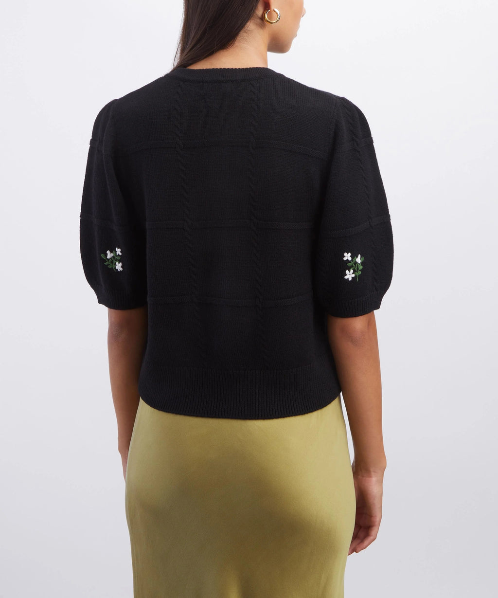 Minta Black Summer Bud Embroidery Cardigan RIXO