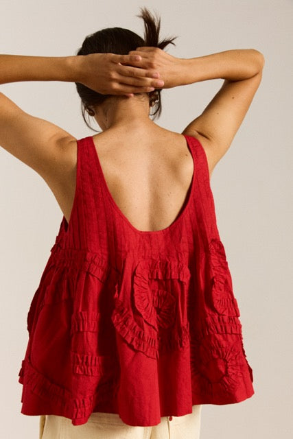 STELLA RUFFLE CAMI - RED Damson Madder