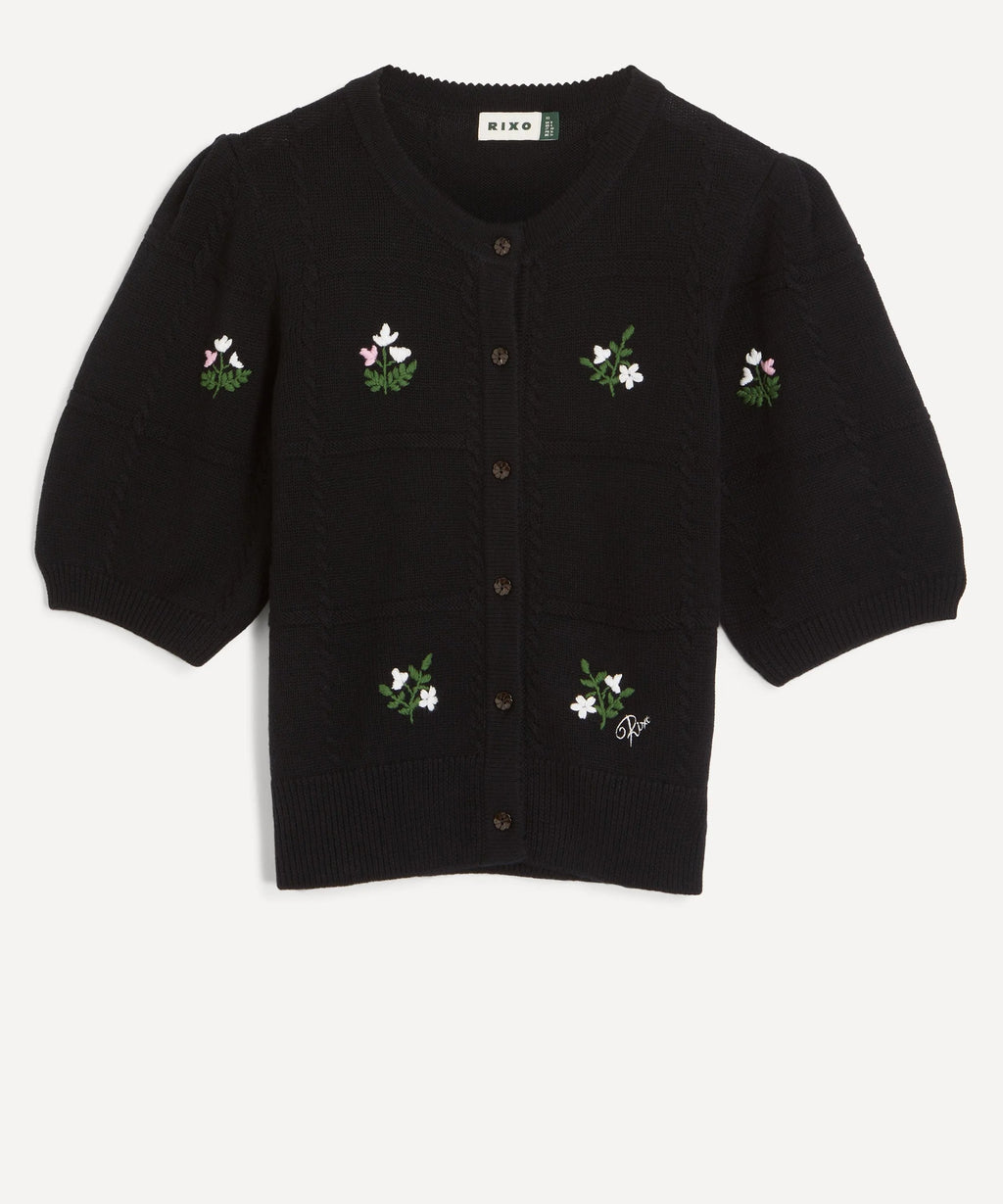 Minta Black Summer Bud Embroidery Cardigan RIXO