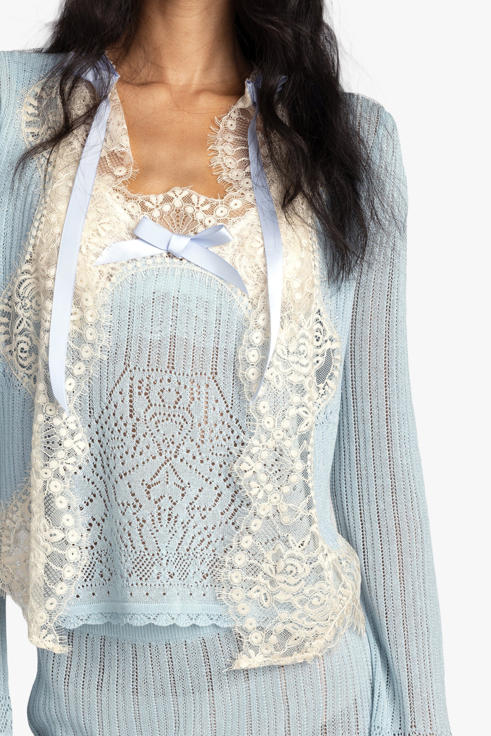 Lingerie Lace Knit Cardigan - Sky Blue Anna Sui