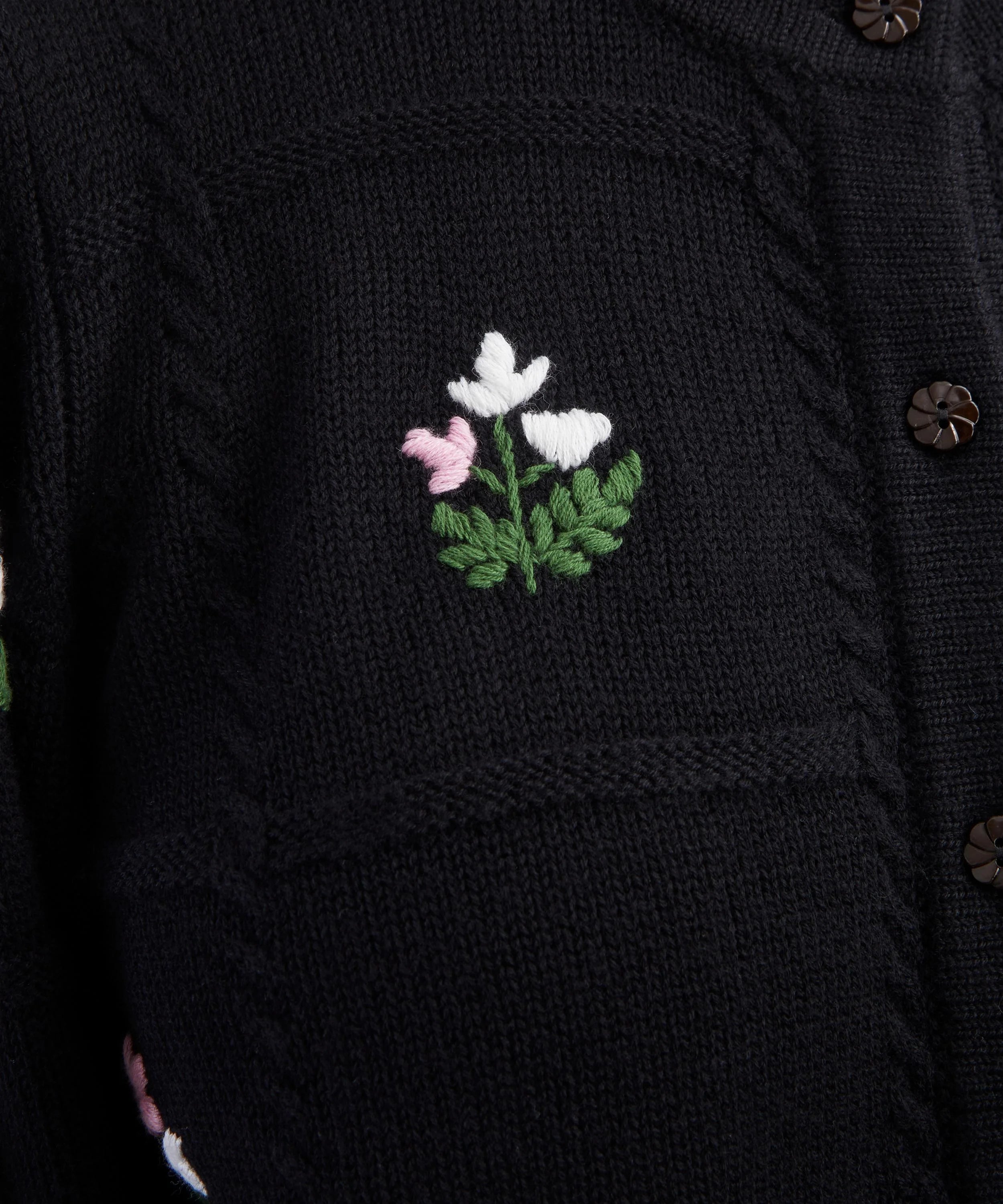 Minta Black Summer Bud Embroidery Cardigan RIXO