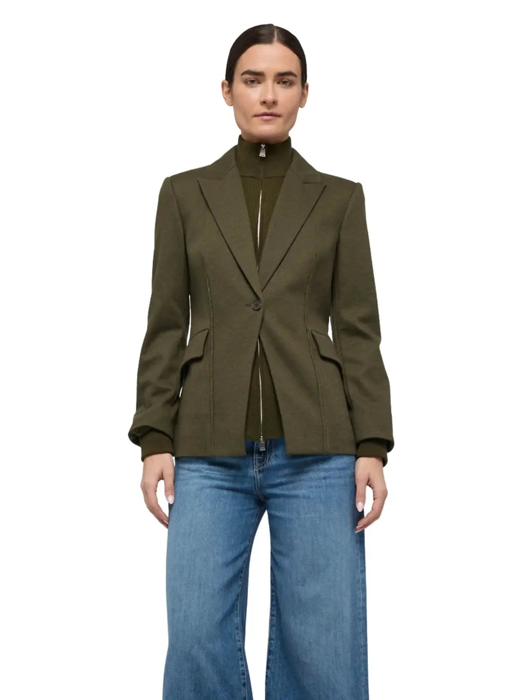 Auden Knit Combo Blazer, Dark Olive by Simkhai