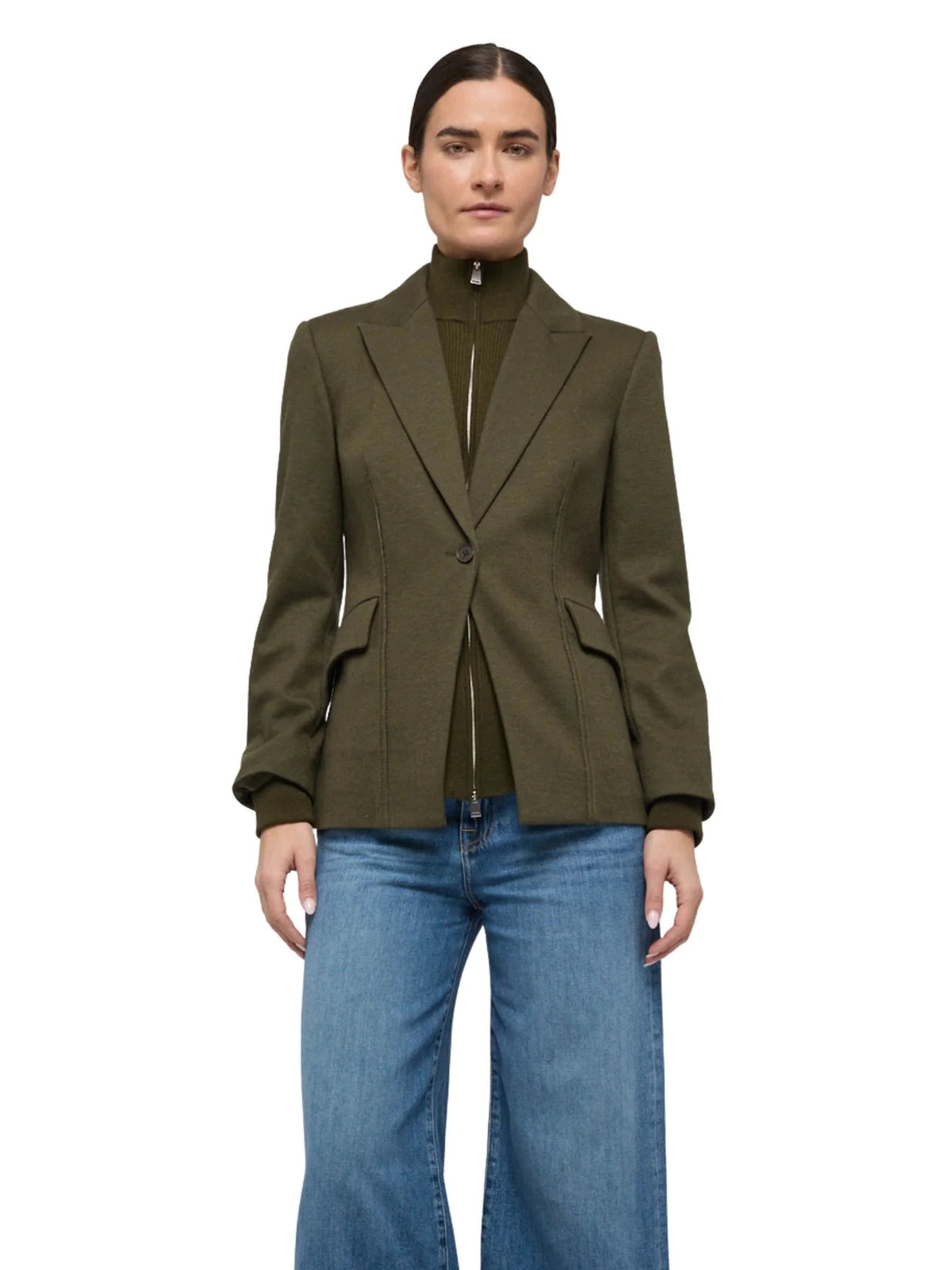 Auden Knit Combo Blazer, Dark Olive Simkhai